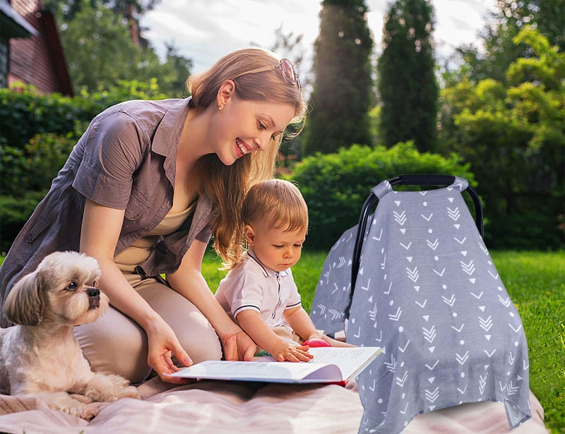 Metplus Muslin Baby Car Seat Canopy, Metplus Infant Carseat Cover - Extra Wide Universal Fit, Lightweight Breathable Soft for Babies Girls Shower Gift (Arrow) - Image 4